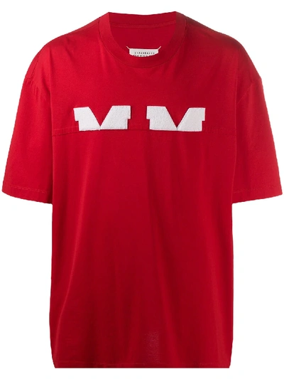 Shop Maison Margiela Spliced Mm Logo T-shirt In Red
