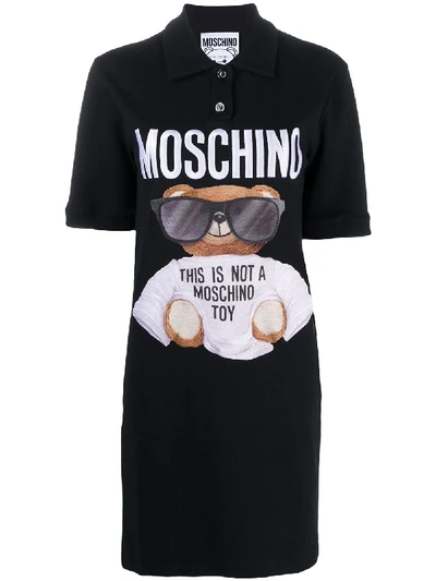 Shop Moschino Graphic Logo Print Polo Dress In Black