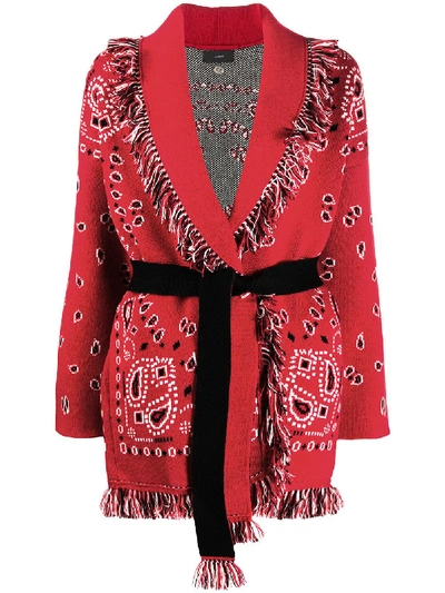 Shop Alanui Paisley Intarsia Cashmere Cardigan In Red