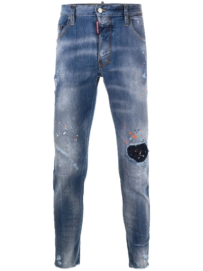 Shop Dsquared2 Skinny Mid-rise Paint Splatter Jeans In Blue