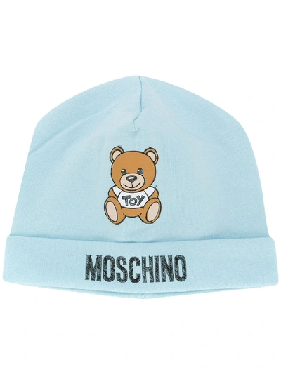 Shop Moschino Teddy Logo-print Beanie In Blue