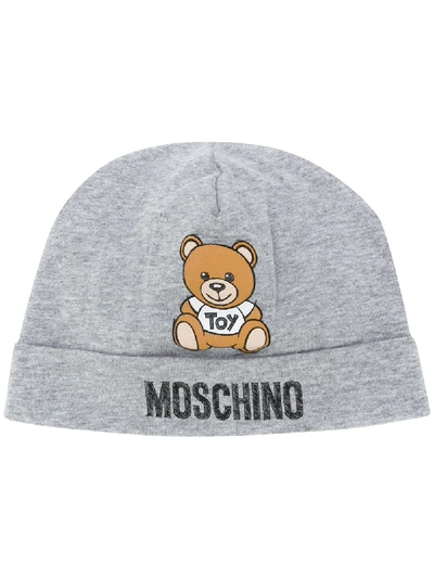 Shop Moschino Teddy Logo-print Beanie In Grey