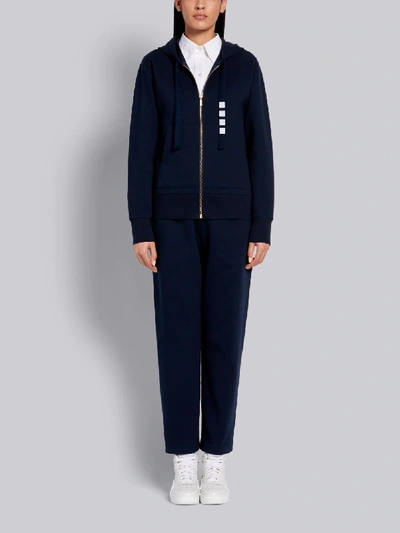 Shop Thom Browne Navy Compact Double Knit Cotton Zip-up 4-bar Hoodie In Blue