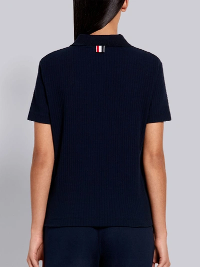 Shop Thom Browne Navy High Twisted Rib Side Insert 4-bar Polo In Blue