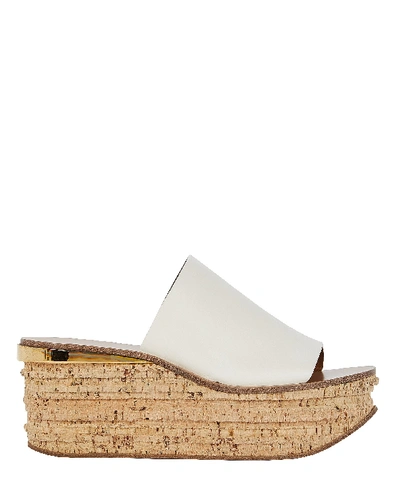 Shop Chloé Camille Leather Wedge Slides In White