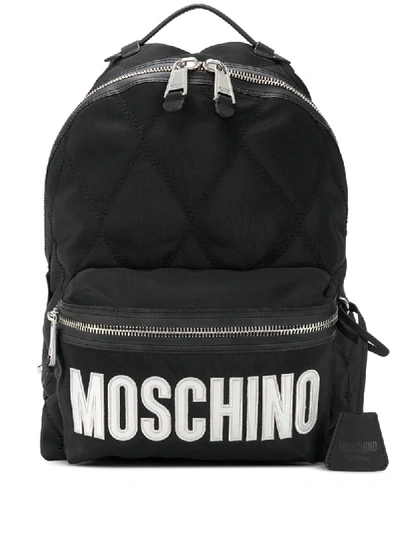 Shop Moschino Quilted Logo Backpack In Black