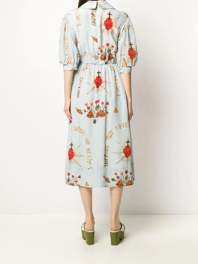 Shop Simone Rocha Graphic Patterned Belted Dress In Blue