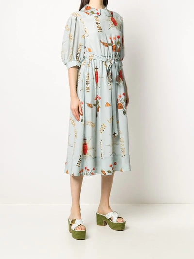 Shop Simone Rocha Graphic Patterned Belted Dress In Blue