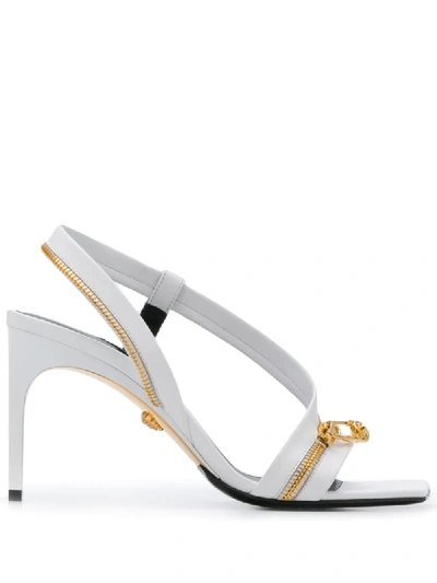 Shop Versace Zip Detail Strappy Sandals In White