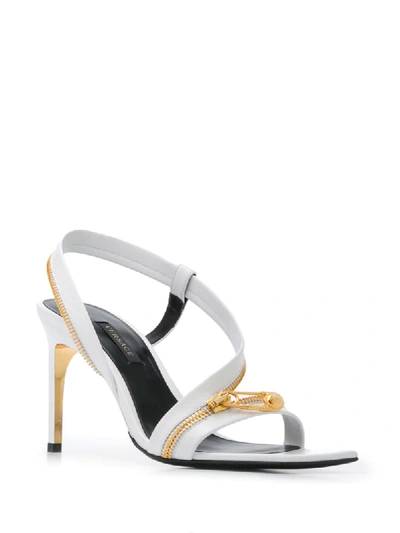 Shop Versace Zip Detail Strappy Sandals In White