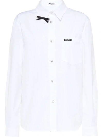Shop Miu Miu Bow Embellished Shirt In White