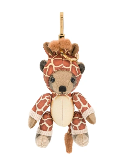 Shop Burberry Thomas Bear Giraffe Keyring In Neutrals