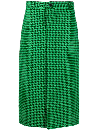 Shop Balenciaga Houndstooth Straight Skirt In Green