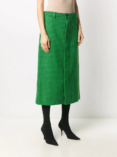 Shop Balenciaga Houndstooth Straight Skirt In Green