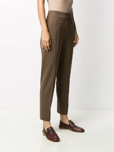 Shop Brunello Cucinelli Cropped Slim-fit Trousers In Brown