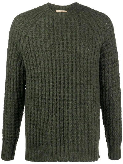 Shop Nuur Waffle-knit Crew Neck Jumper In Green