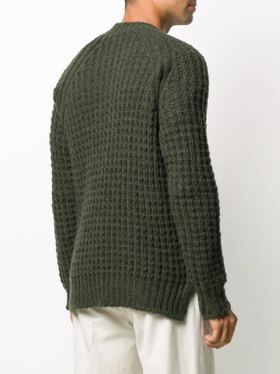 Shop Nuur Waffle-knit Crew Neck Jumper In Green