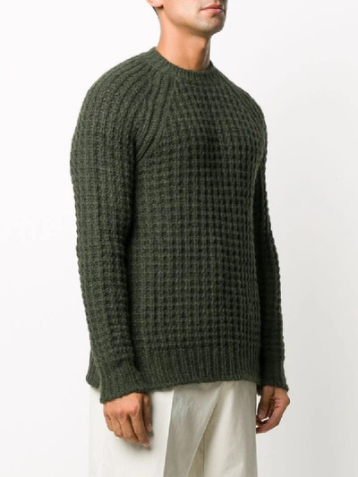 Shop Nuur Waffle-knit Crew Neck Jumper In Green