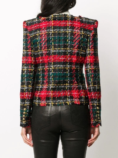 Shop Balmain Tartan Bouclé Tweed Blazer In Black