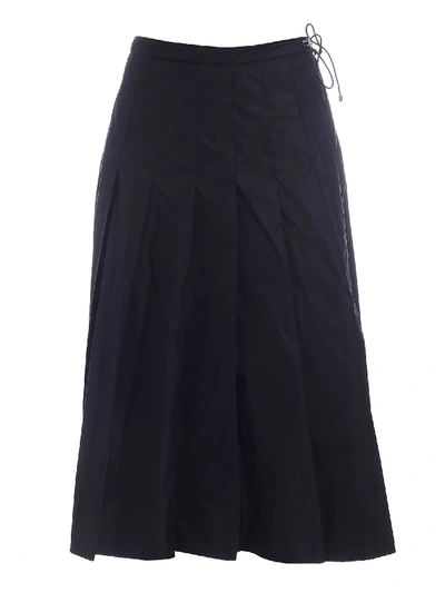 Shop Moncler Pleated Midi Skirt In Black Featuring Drawstring
