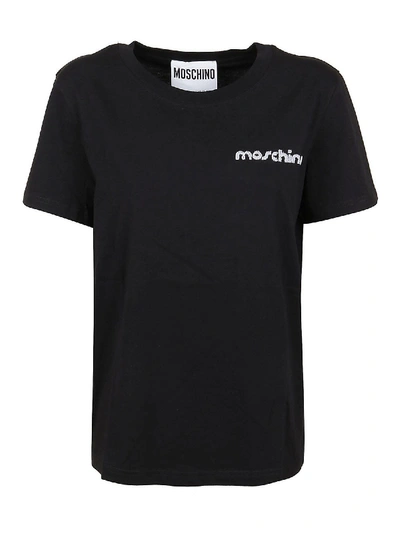 Shop Moschino Logo Embroidery Black T-shirt