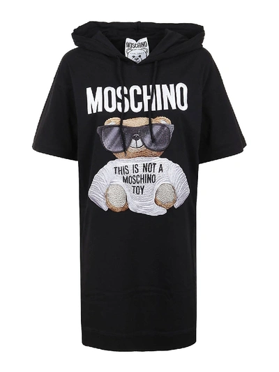Shop Moschino Micro Teddy Bear Hooded Dress In Black