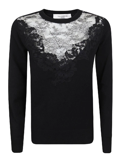 Shop Valentino Lace Embroidered Insert Pullover In Black