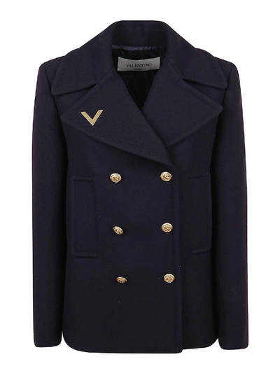 Shop Valentino Wool Double-breasted Coat In Blue