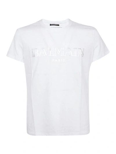Shop Balmain Logo Lettering T-shirt In White