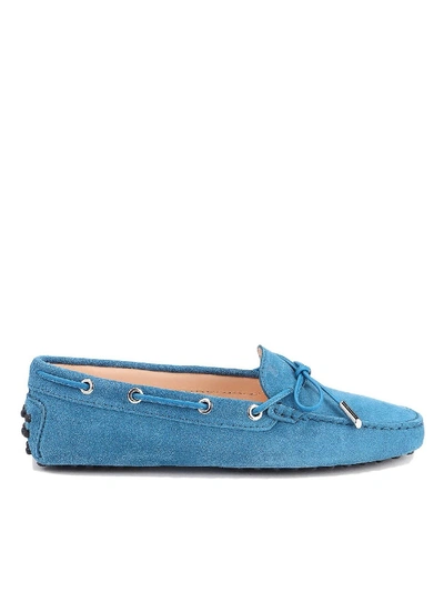Shop Tod's Suede Driver Loafers In Light Blue