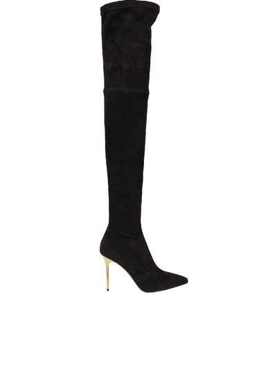 Shop Balmain Raven Thigh-high Boots In Black