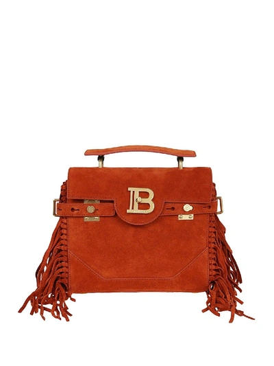 Shop Balmain B-buzz 23 Suede Handbag In Brown