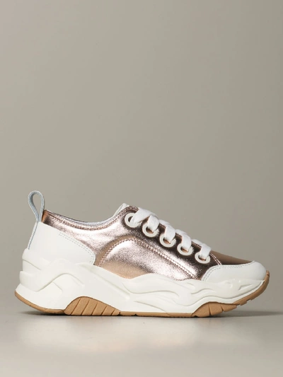 Shop Just Cavalli Sneakers In Laminated Leather In Bronze