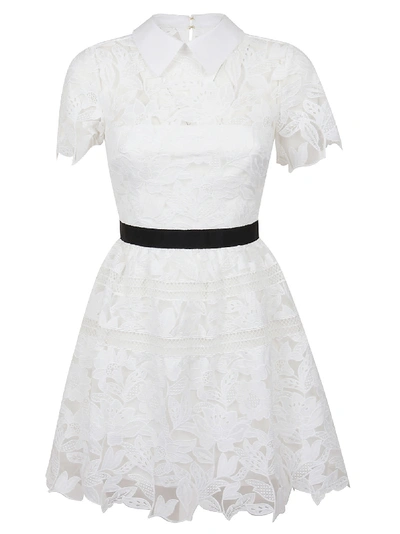 Shop Self-portrait White Leaf Guipure Mini Dress