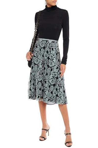 Shop Valentino Metallic Guipure Lace Skirt In Sky Blue