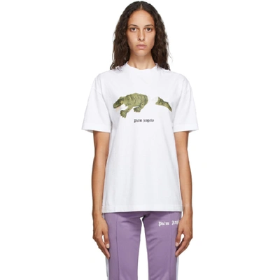 Shop Palm Angels White Croco T-shirt In White/green