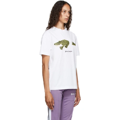 Shop Palm Angels White Croco T-shirt In White/green