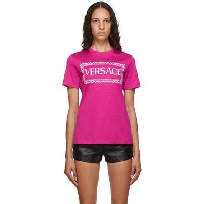 Shop Versace Pink 90s Logo T-shirt In A2214 Fuxia