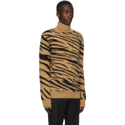 Shop Paco Rabanne Tan And Black Brushed Mohair Tiger Turtleneck In V201 Tiger