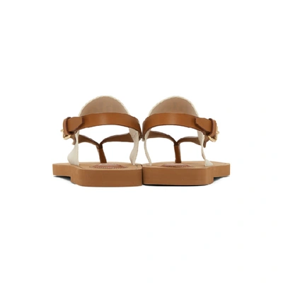 Shop Chloé Chloe White And Tan Woody Flat Sandals In 101 White