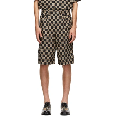 Shop Burberry Black And Beige Check Dan Shorts In Beige A7028