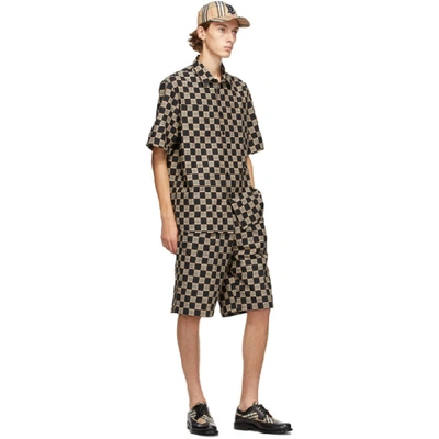 Shop Burberry Black And Beige Check Dan Shorts In Beige A7028