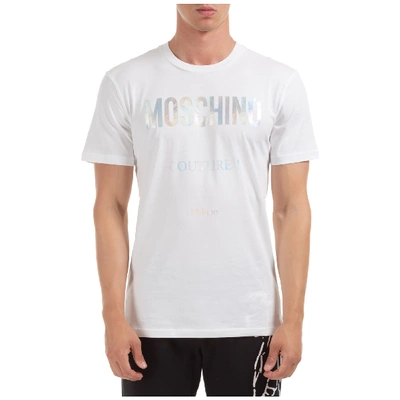 Shop Moschino Men's Short Sleeve T-shirt Crew Neckline Jumper Logo In White