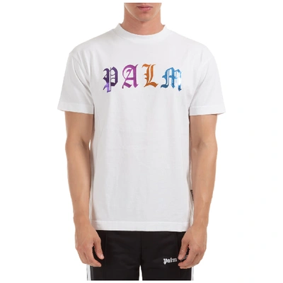 Shop Palm Angels Men's Short Sleeve T-shirt Crew Neckline Jumper Gothic Logo In White