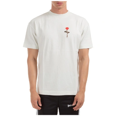 Shop Palm Angels Men's Short Sleeve T-shirt Crew Neckline Jumper Small Rose In White