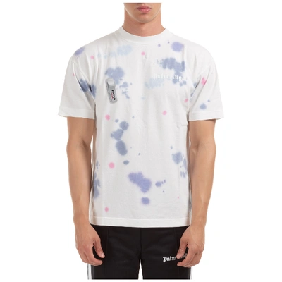 Shop Palm Angels Men's Short Sleeve T-shirt Crew Neckline Jumper Tie Dye New In White