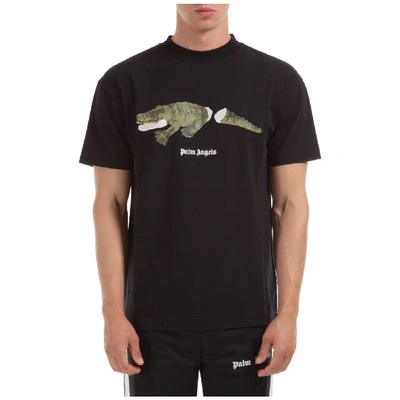 Shop Palm Angels Men's Short Sleeve T-shirt Crew Neckline Jumper Crocodile In Black