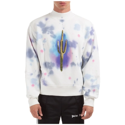 Shop Palm Angels Men's Sweatshirt Sweat  Tie Dye Cactus In White