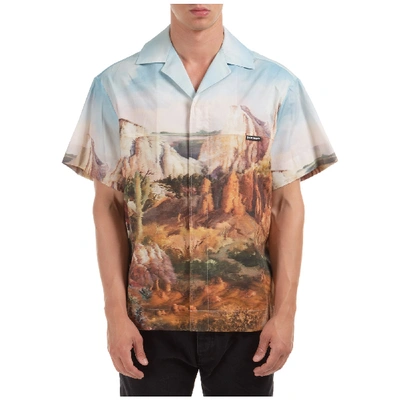 Shop Palm Angels Men's Short Sleeve Shirt  T-shirt Canyon Bowling In Light Blue