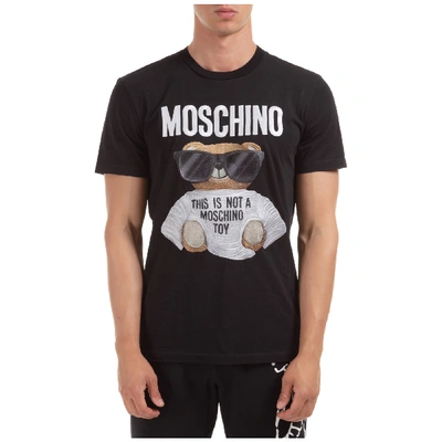 Shop Moschino Men's Short Sleeve T-shirt Crew Neckline Jumper Teddy Bear In Black